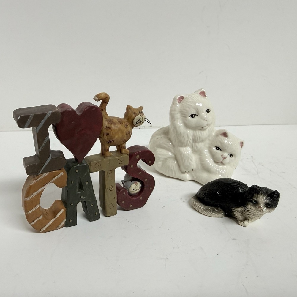 Lot Of 3 Cat Figurines Includes Suzi Skoglund I Love Cats Resin Figure